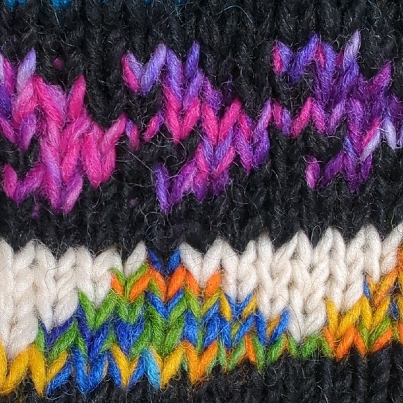 Colorful Knit Wool Chullo Peruvian Beanie Earflap Hat Made in Nepal Braided Ties